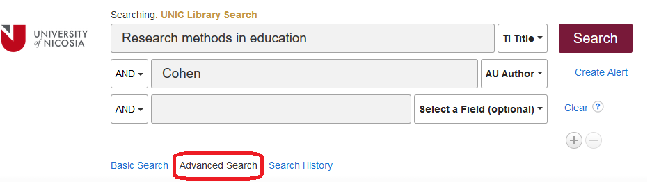 UNIC Library Search – Advanced Search