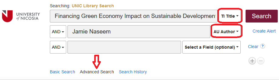 Advanced search in UNIC Library Search